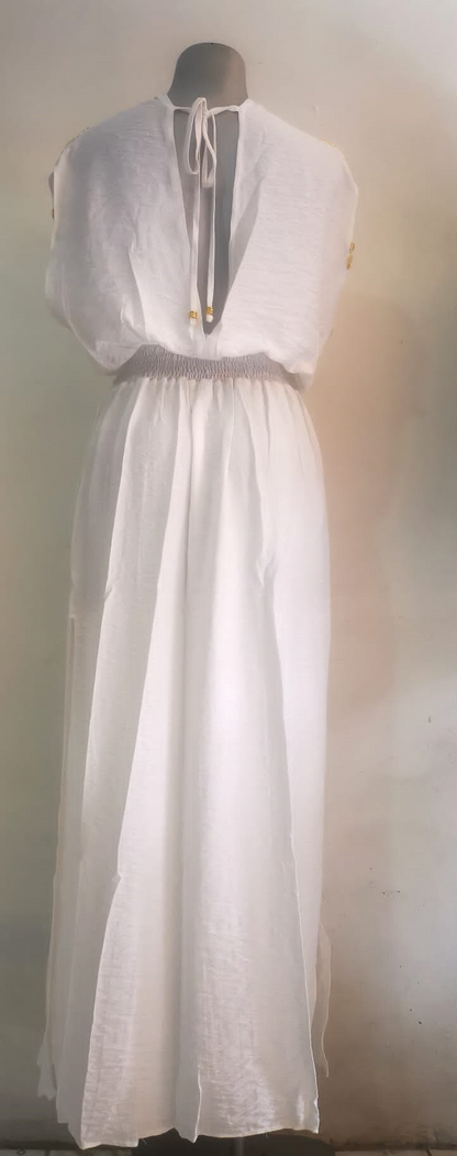 FAIRY LONG DRESS BACKLESS COTTON / LINEN ONE SIZE WHITE OR CREAM COLOR FAFUCOLLECTION