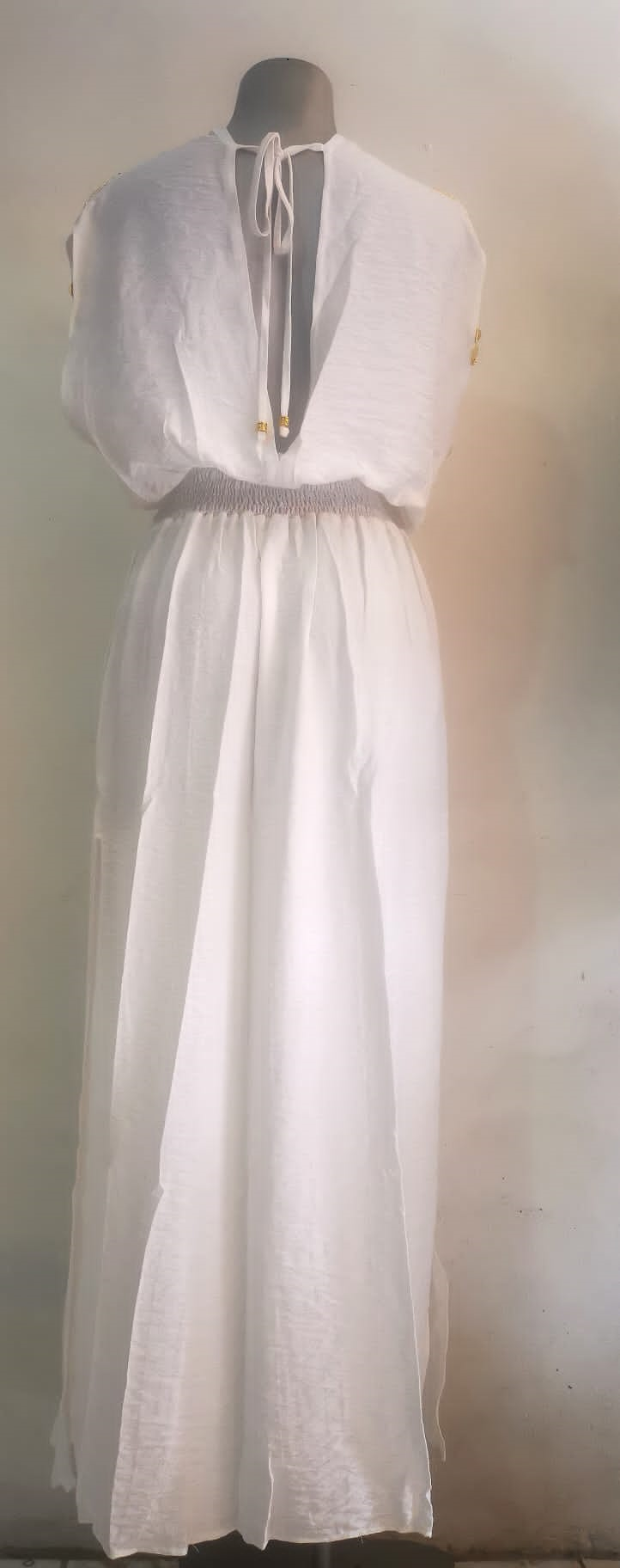 FAIRY LONG DRESS BACKLESS COTTON / LINEN ONE SIZE WHITE OR CREAM COLOR
